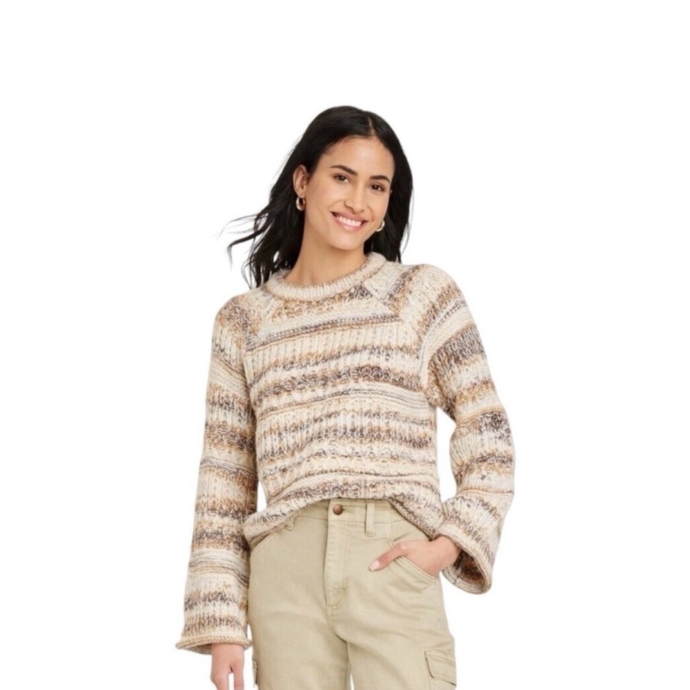 Universal Thread Brown/Cream Multi-stripe Sweater